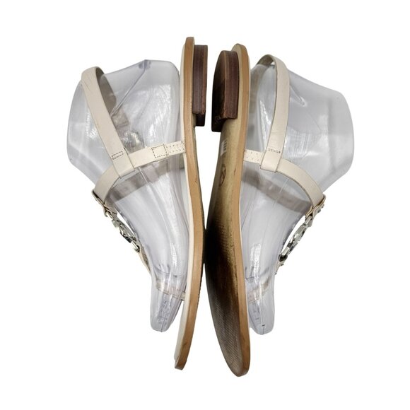 Michael Kors Womens Leather Sandals Size 8.5M Ivory MK Logo Adjustable Strap - Picture 9 of 10